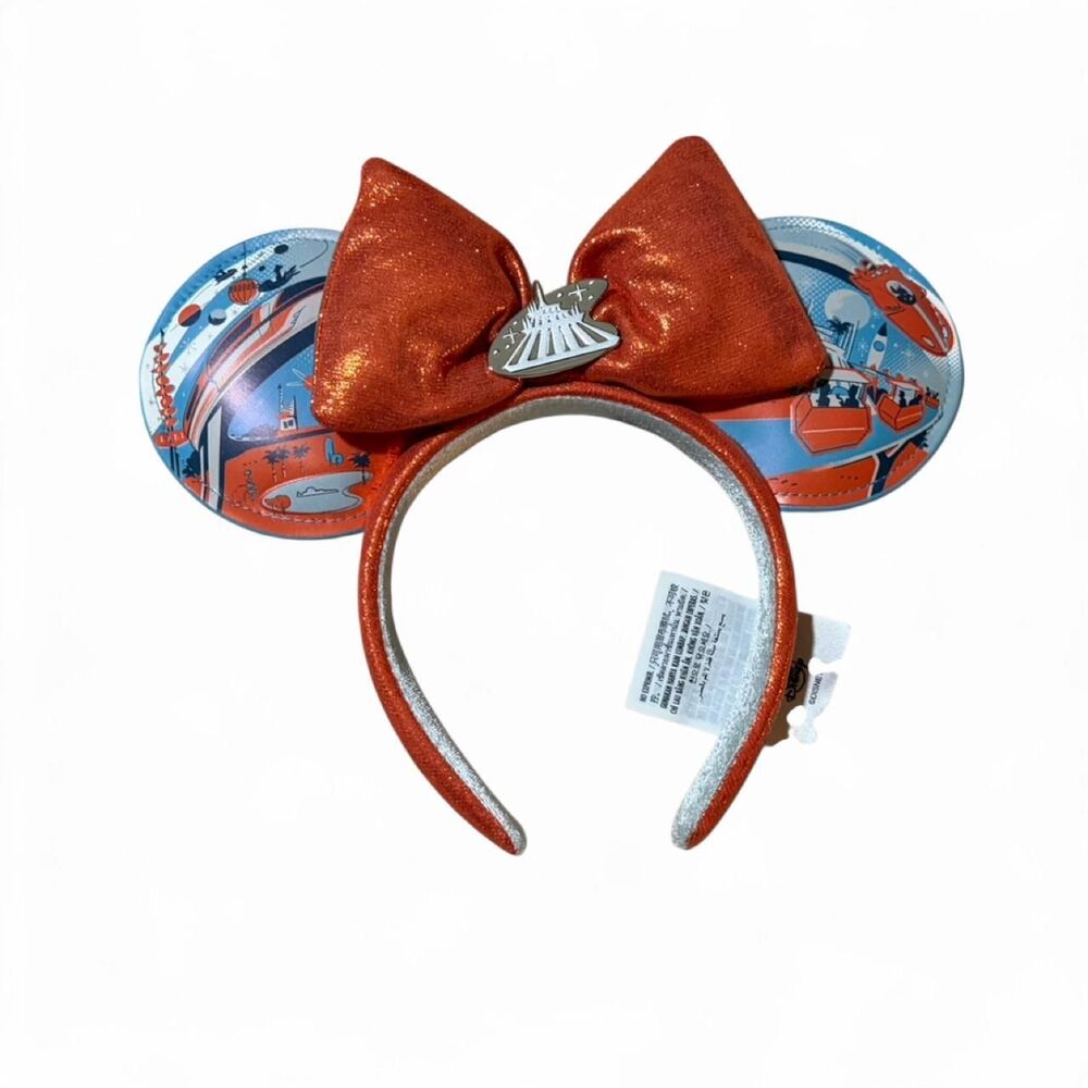 Disney Mickey Mouse ears Tomorrowland with orange glitter bow
